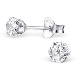 4mm Sterling Silver Round Cut CZ Earring Studs