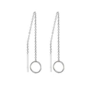 Silver Bar Circle Threader Chain Earrings