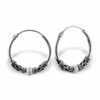 Bali Pattern Small Silver Hoop Sleeper Earrings