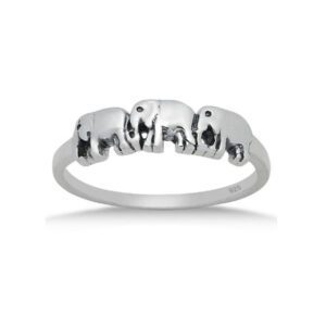 3 Elephants Sterling Silver Ring