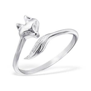 Adjustable Fox with Tail Sterling Silver Ring