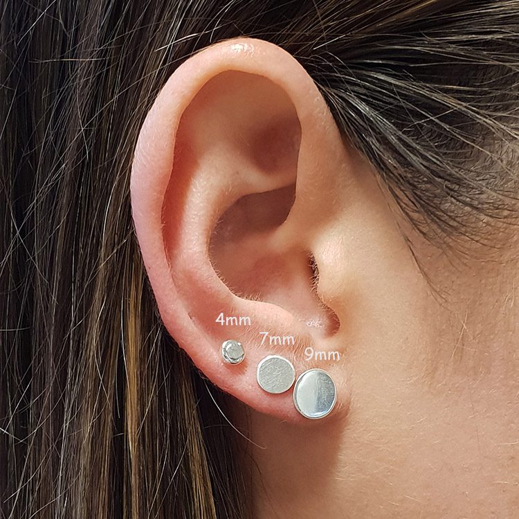 Flat Round Disc Silver Sleeper Studs Studio Jewellery Au