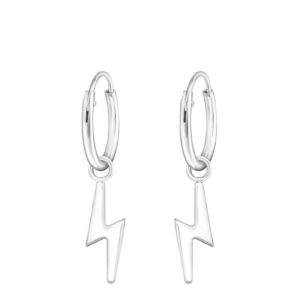 Lightning Charm Hoop Silver Earrings
