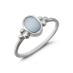 3 Beaded Blue Oval Shell Silver Ring