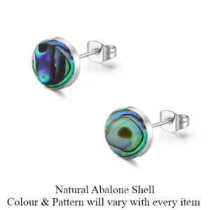 8mm Abalone Circle Silver Earring Studs