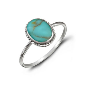 Oval Rope Faux Turquoise Silver Ring