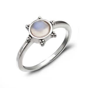 3 Bead Rainbow Moonstone Silver Ring