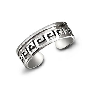 Greek Key Band Silver Mid Finger Ring