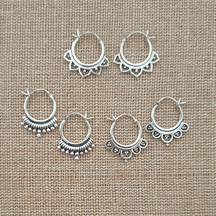 Small Boho Silver Hoop Earrings - Studio Jewellery Australia