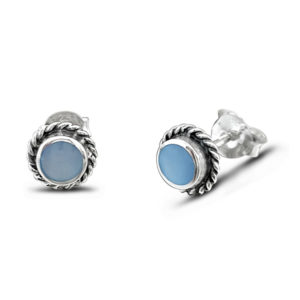 Rope Edge Blue Shell Silver Earring Studs