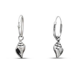 Smooth Cone Shell Silver Hoop Charm Earrings