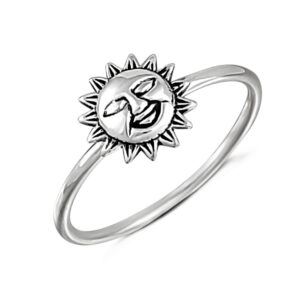 Small Smiling Sun Silver Ring