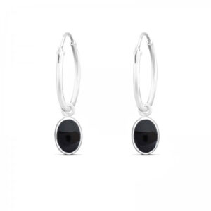 Oval Onyx Medium Hoop Charm Earrings