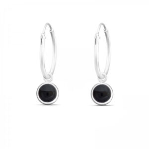 5mm Onyx Medium Hoop Charm Earrings