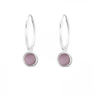 5mm Circle Rose Quartz Medium Hoop Charm Earrings
