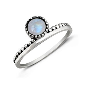 Moonstone Circle Beaded Band Silver Ring