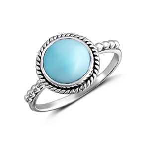 8mm Circle Larimar Sterling Silver Ring
