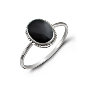 Black Oval Rope Silver Ring