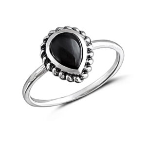 Small Water Drop Onyx Sterling Silver Ring