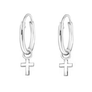 Small Cross Silver Hoop Earrings