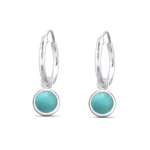 5mm Circle Larimar Silver Hoop Charm Earrings