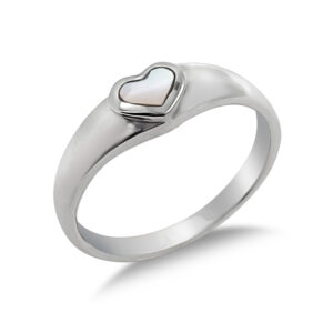 White Shell Heart Silver Ring