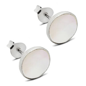 Large White Shell Silver Studs