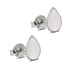 Tear Drop White Shell Silver Earring Studs