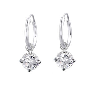 Cubic Zirconia Silver Charm Hoop Earrings