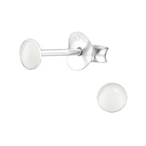 Tiny 3mm Circle White Shell Silver Earring Studs