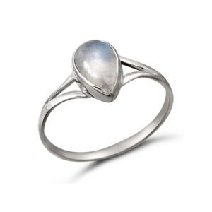 Rainbow Moonstone Pear Shape Silver Gemstone Ring