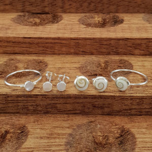 Small Mother of Pearl Shell Silver Stud Earrings