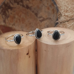 Water Drop Onyx Sterling Silver Ring