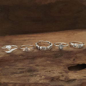 7 Elephants Band Sterling Silver Ring