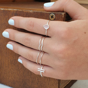 Small Double T Silver Ring