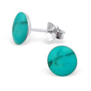 Faux Turquoise Disc Silver Earring Studs