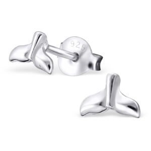 Tiny Whale Tail Sterling Silver Ear Studs