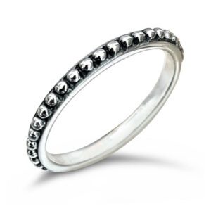 3mm Beaded Silver Stacker Band Ring