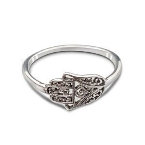 Hamsa Oxidised Silver Ring