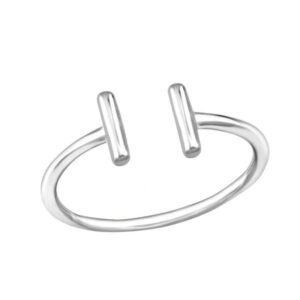 Small Double T Silver Ring