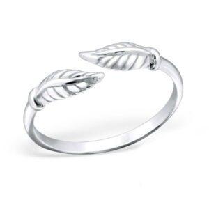 Adjustable Leaf Midi Ring in Sterling Silver