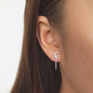 Crescent Moon Silver Stud Earring Jacket