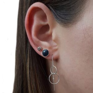 7mm Black Circle Silver Earring Studs