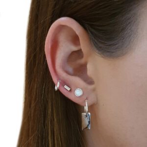 Small Faux Fire Opal Circle Silver Stud Earrings