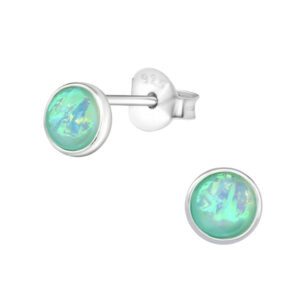 Small Faux Mint Opal Circle Silver Stud Earrings