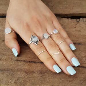 Boho Rainbow Moonstone Silver Ring