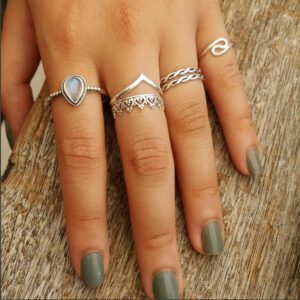 Water Drop Rainbow Moonstone Sterling Silver Ring