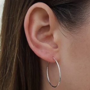 Medium 20-40mm Slim Sterling Silver Hoop Earrings