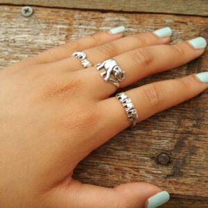 3 Elephants Sterling Silver Ring