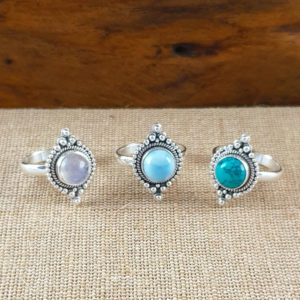 Boho Rainbow Moonstone Silver Ring